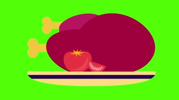 Bright Cartoon Animation Cooked Turkey — Stock Video