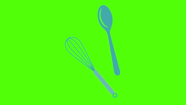 Utensilios Cocina Batidor Cucharas Animación Pantalla Verde Para Vfx — Vídeos de Stock