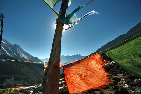 Vacker Utsikt Över Böner Flaggor Nepal — Stockfoto
