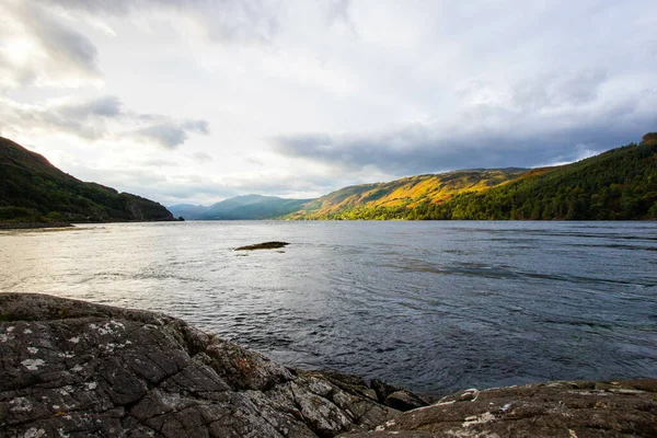 Stunning Rocky Beach Highlands Elgol Isle Skye Cloudy Sunset Sky — Stock Photo, Image