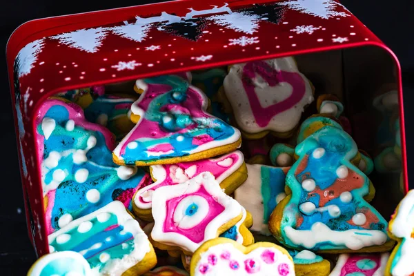 Closeup Shot Colorful Frosted Homemade Christmas Cookies — Stock Photo, Image