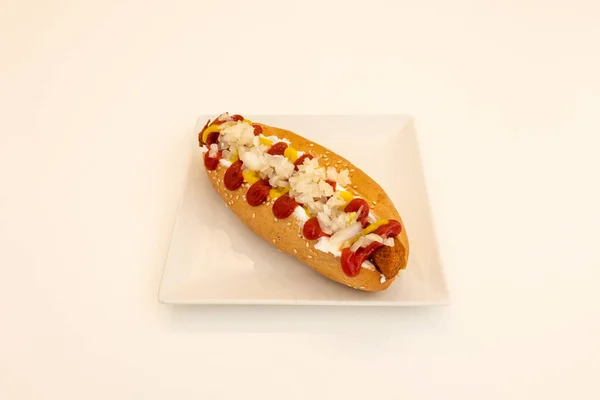 Primer Plano Hot Dog Sobre Fondo Blanco —  Fotos de Stock