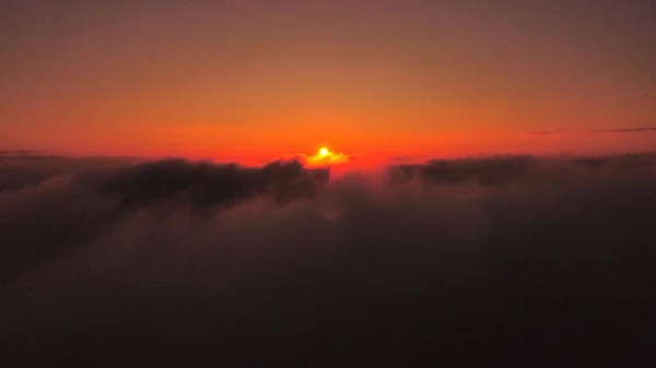 Vacker Solnedgång Ovanför Molnen Drönare Har Fotograferats Den Vackra Allgaeu — Stockfoto