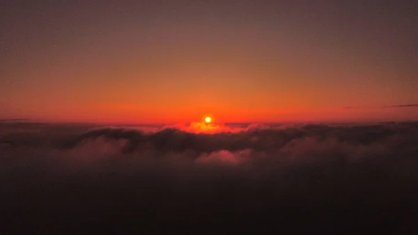 Schöner Sonnenuntergang Über Den Wolken Drohne Schönen Allgäu Bayern Fotografiert — Stockfoto