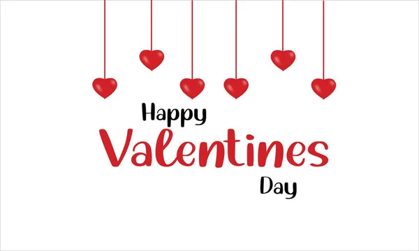 Happy Valentine Day Red Black Text Hanged Hearts Isolated White — Stock Photo, Image