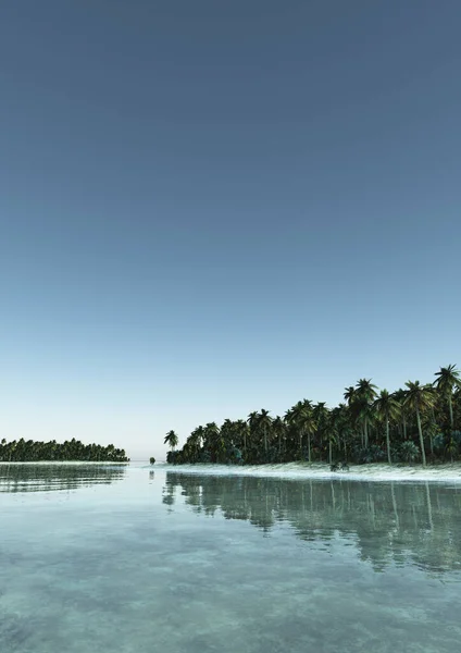 Render Beautiful Tropical Scene Calm Ocean Reflecting Palm Trees Clear — Stockfoto