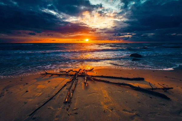 Vue Panoramique Coucher Soleil Sur Côte Mer Baltique Lituanie — Photo