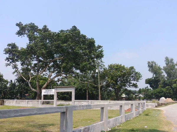 Una Hermosa Vista Parque Con Una Valla Madera — Foto de Stock