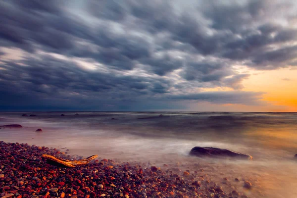 Vue Panoramique Coucher Soleil Sur Côte Mer Baltique Lituanie — Photo