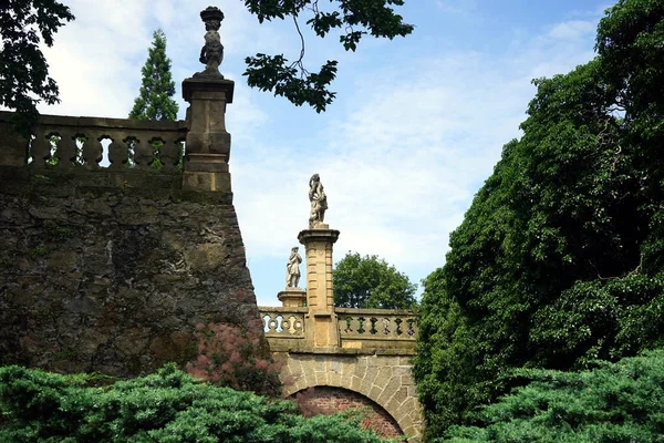 Una Vista Panoramica Vecchio Ponte Del Castello Circondato Una Natura — Foto Stock