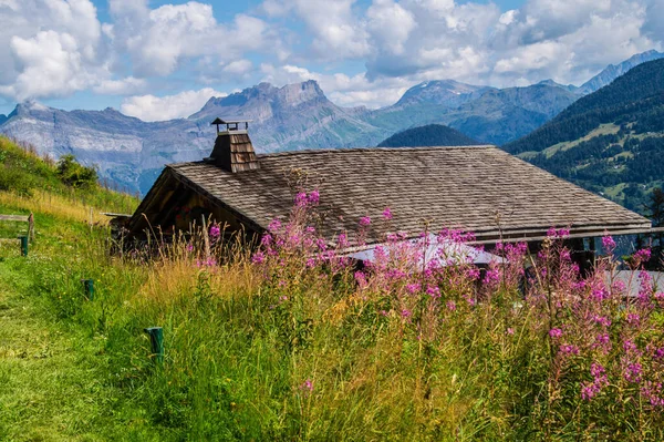 Uma Bela Vista Dos Alpes Rochosos Sob Céu Azul Nublado — Fotografia de Stock