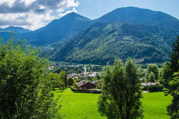 Pemandangan Desa Dan Hutan Chamonix Perancis — Stok Foto