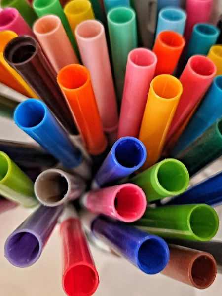 Vertical Shot Colorful Plastic Straws — стоковое фото