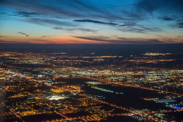 Paysage Urbain Paysage Urbain Avec Des Lumières Pendant Coucher Soleil — Photo