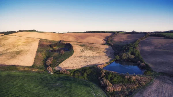 Beautiful Aerial View Hills Fields Cultivated Sunny Day — Stock Fotó