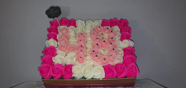 48Th Anniversary Gift Box Pink White Roses — Foto Stock