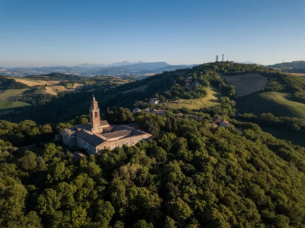 Aerial View Sanctuary Beato Sante Mombaroccio Hills Pesaro Marche Italy — Stock fotografie