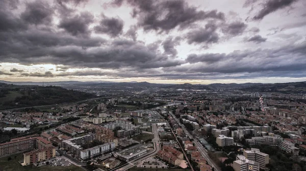 Panoramic View Historical Buildings Old Gray Cloudy Sky — 图库照片