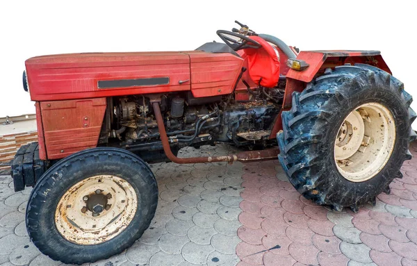 Gros Plan Tracteur Rouge Sur Trottoir — Photo