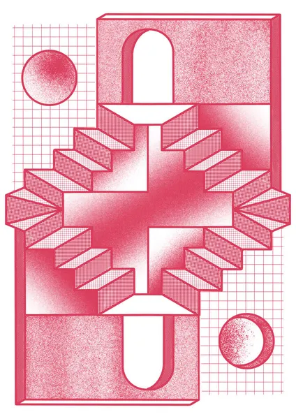 Uma Ilustração Branca Vermelha Vertical Ilusão Óptica Escadas Penrose — Fotografia de Stock