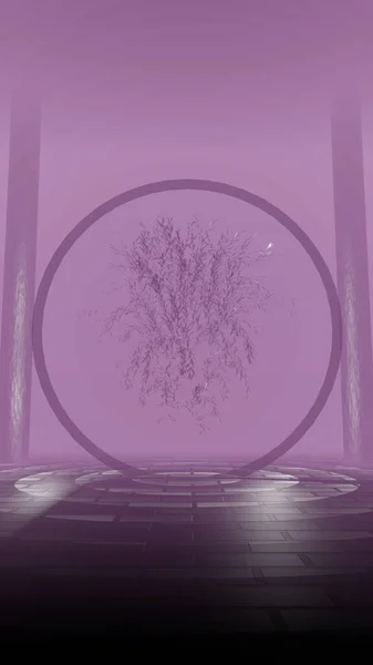 Eine Vertikale Darstellung Eines Kreises Zwischen Zwei Säulen Einem Violetten — Stockfoto