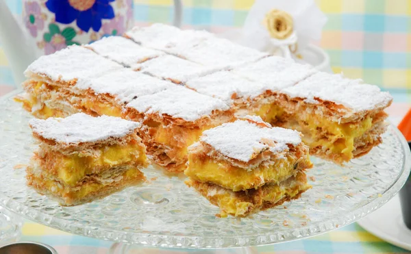 Tasty Classic Napoleon Millefeuille Cake Footed Plate — Stockfoto