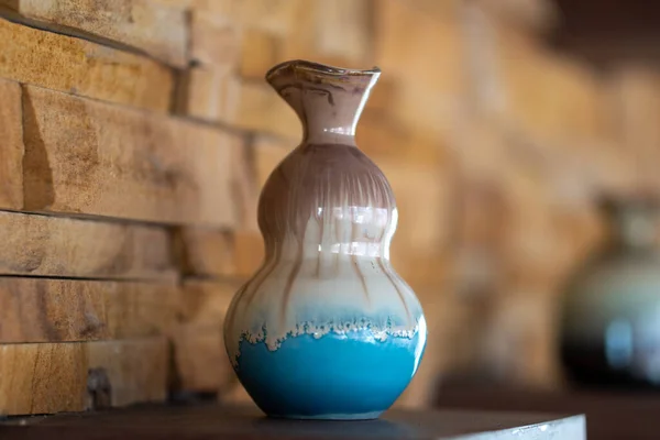 Beautiful Image Vase Unique Design Put Table Blurred Background — Φωτογραφία Αρχείου