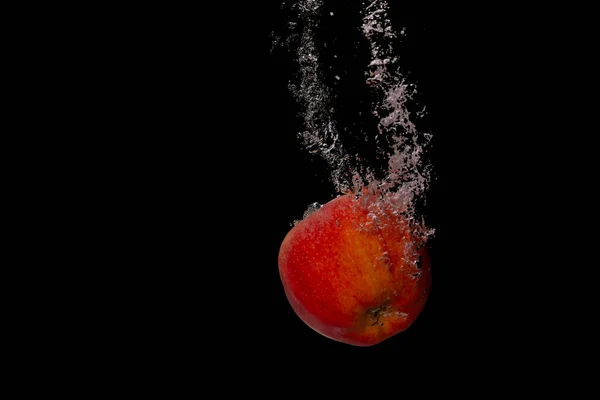 Juicy Ripe Apple Water Isolated Black Background — Foto Stock