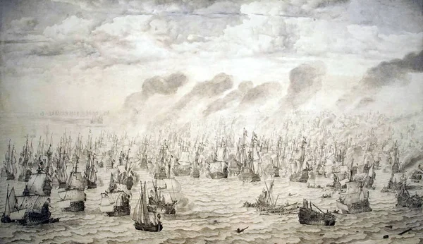 17Th Century Painting Depicting Battle Terheide — Fotografia de Stock