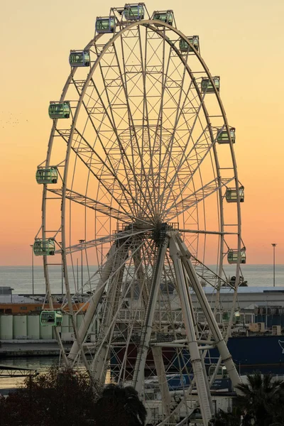Ferris Wheel Sunset Malaga Harbour Spain — Stok fotoğraf