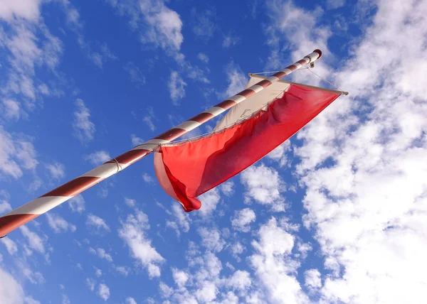 Red White Flagpole Blue Sky Background — Foto de Stock