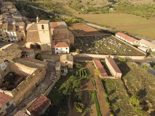 Aerial View Monroyo Village Showing Asuncion Church Cemetery — Photo