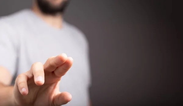 Male Finger Pressing Button Innovation Technology Internet Business Concept — Fotografia de Stock