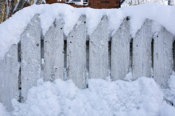 Closeup Shot Snow Covered Fence — Photo
