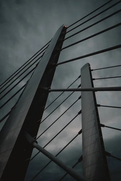 Függőleges Alacsony Szögű Felvétel Hídkábelekről — Stock Fotó