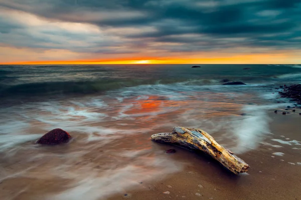 Coucher Soleil Sur Côte Mer Baltique Lituanie — Photo