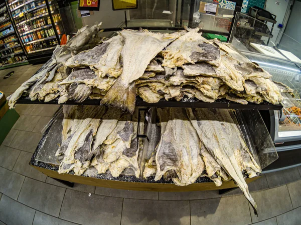 Fish Food Portugal Dried Salted Cod Portuguese Supermarket Shelf — Stock Fotó