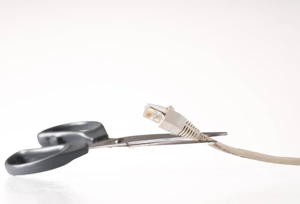 Closeup Shot Scissors Cutting Internet Connection Internet Concept — Φωτογραφία Αρχείου