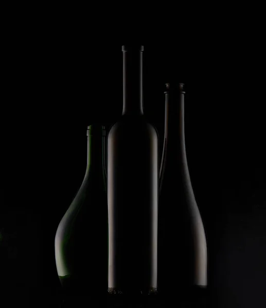 Vertical Shot Different Alcohol Bottles Dark Background — Photo