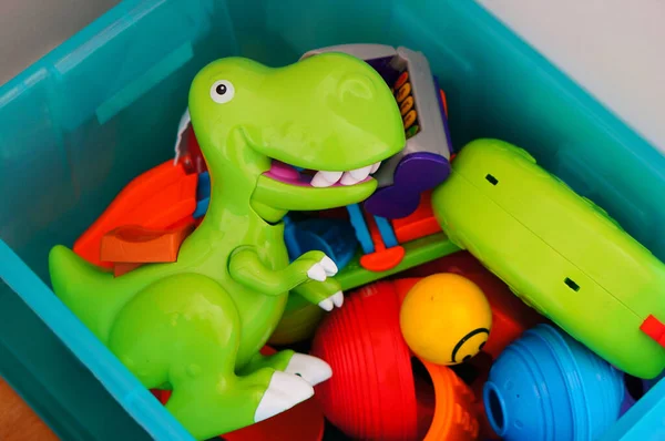 Poznan Poland Feb 2016 Closeup Colorful Green Rex Toy Container — Stock Photo, Image