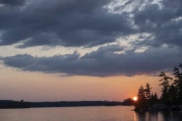 Beautiful View Lake Pine Trees Sunset Sky Background — Photo
