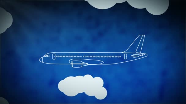 Animación Avión Volador Cielo Azul — Vídeos de Stock