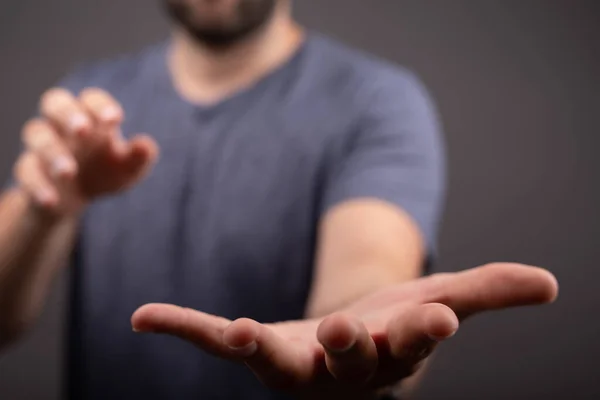 Male Hand Pointing Blurred Background — Φωτογραφία Αρχείου