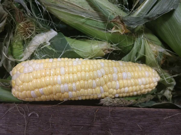 Closeup Raw Peeled Corn — Stock Photo, Image