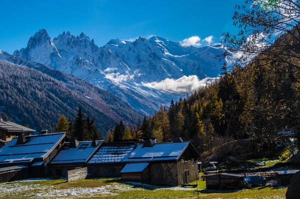 Tájkép Trelechampi Falvakról Chamonix Haute Savoie Franciaország — Stock Fotó