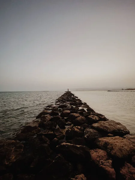 Long Rocky Pathway Sea Coast — Photo