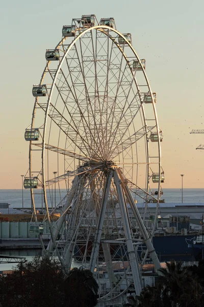 Ferris Wheel Sunset Malaga Harbour Spain — 스톡 사진
