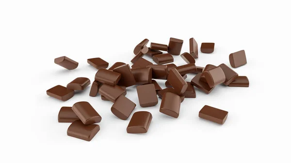 Uma Renderização Pedaços Chocolate Fundo Branco — Fotografia de Stock