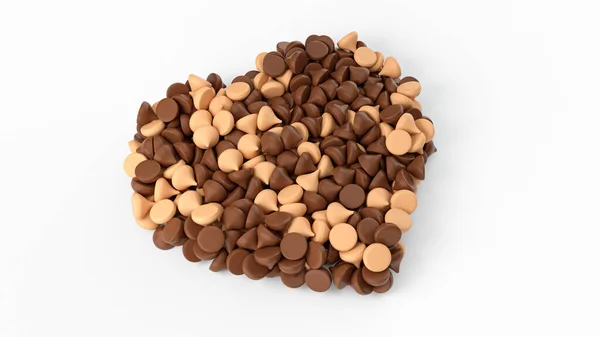 Uma Renderização Uma Pilha Chocolate Forma Coração Chip Caramelo Fundo — Fotografia de Stock