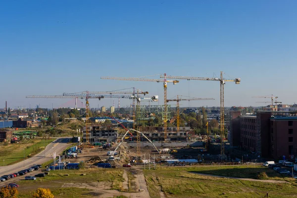 Gdansk Poland Oct 2021 Будівельний Майданчик Робочими Краном Місті Гданськ — стокове фото